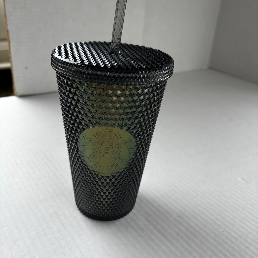 Starbucks Black Oil Slick Iridescent Studded Venti Tumbler 24oz Bling Cold Cup